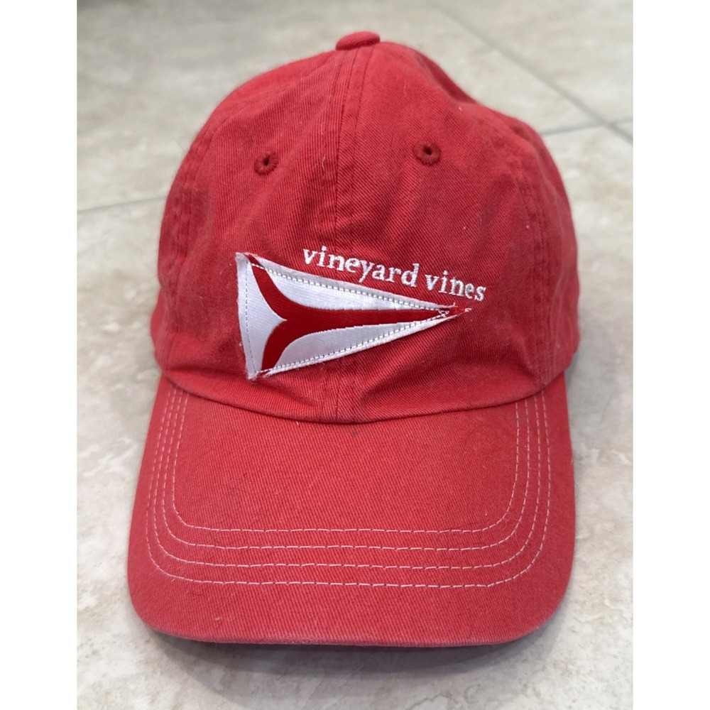 Vineyard Vines Baseball Cap Hat Red Flag Adjustable Strap Back Whale Tail Preppy